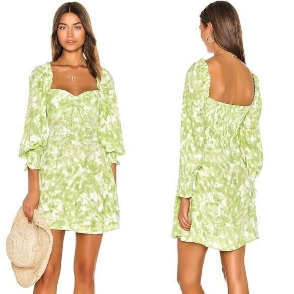 NWT Faithfull the Brand Mini Dress Arianne Cottagecore Green Tie Dye Prairie
